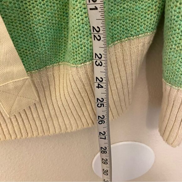 Free People Cassidy Off Shoulder open Knit Sweater kelle green Stripe linen S - Picture 9 of 9